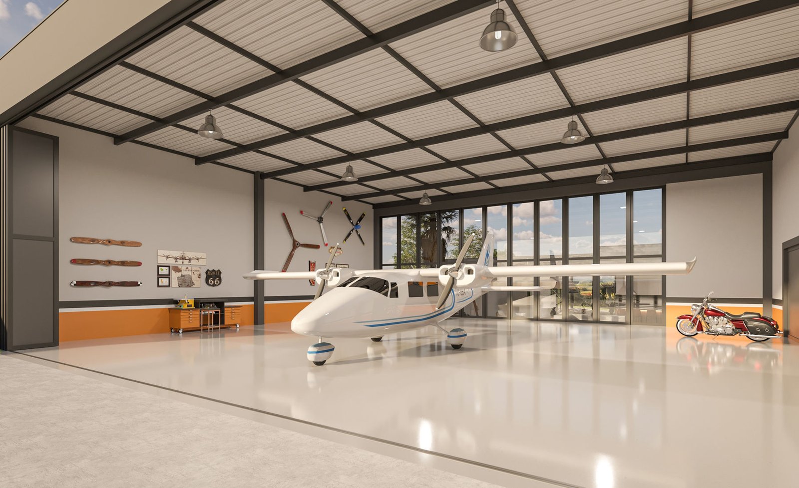 Interior de hangar premium no SNDD
